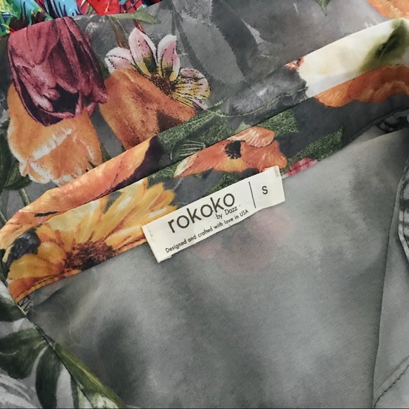 🌿ASOS Rokoko Gray Floral Semi Sheer Top - S - Picture 4 of 5